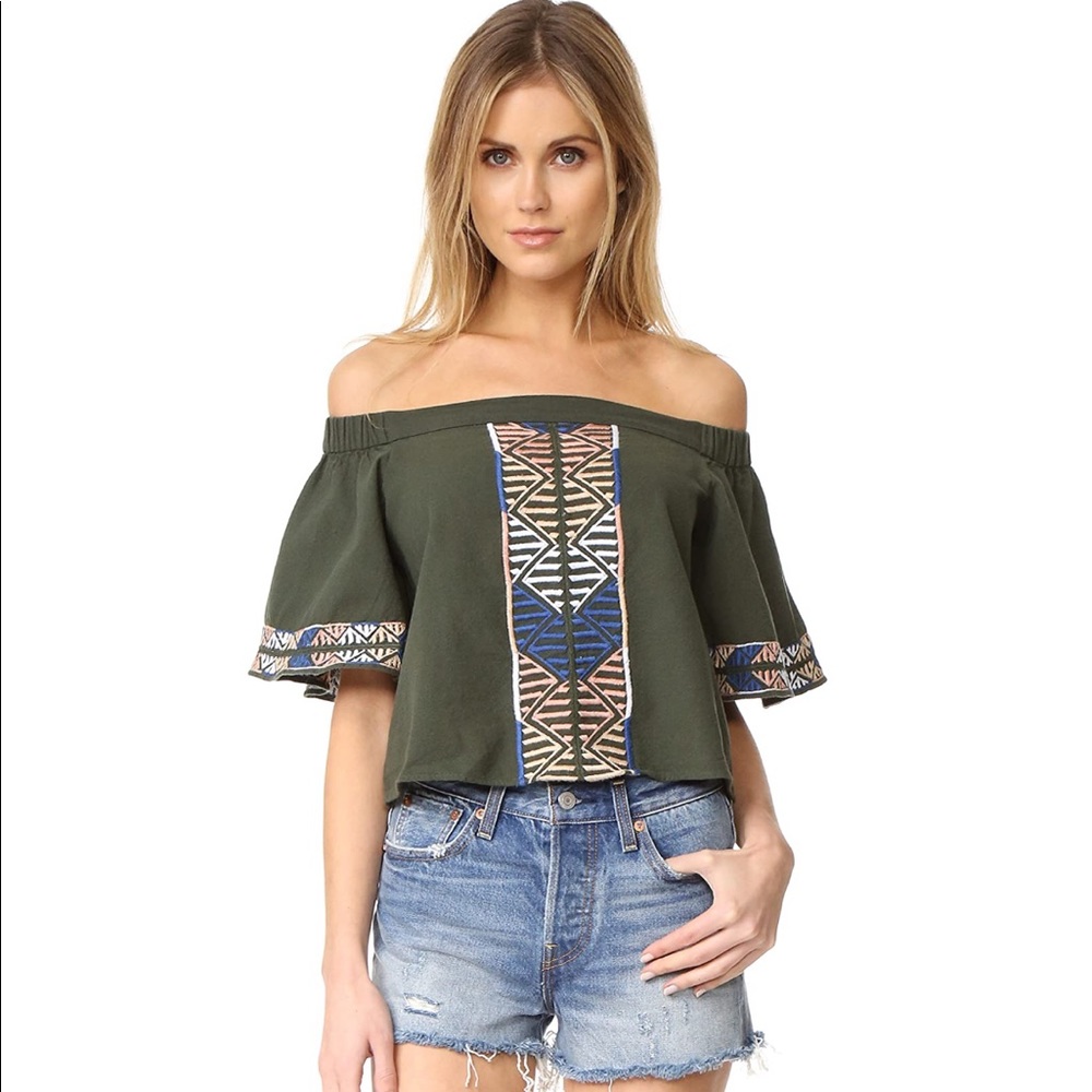 Piper by Townsen green tribal off the shoulder top